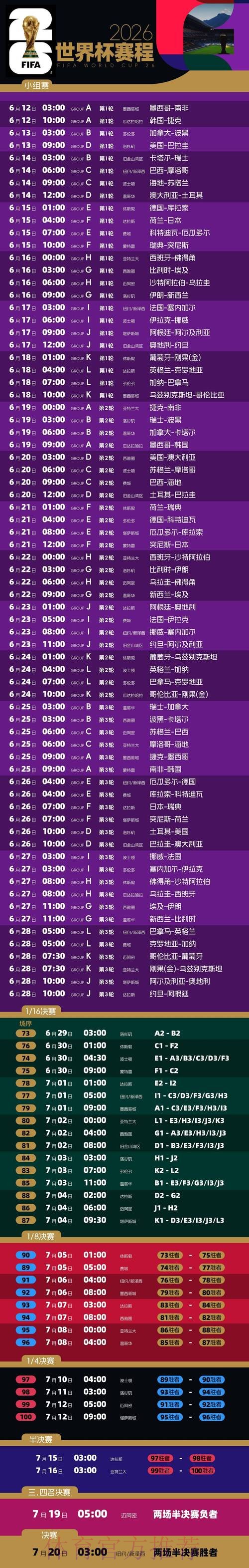 2026世界杯比赛时间一览完整安排查询入口